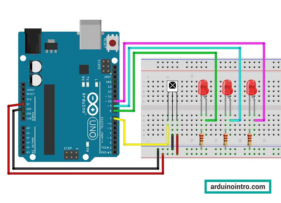 VS1838B IR receiver with 3 LEDs