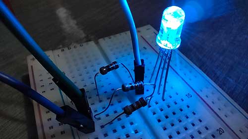 RGB LED emitting blue color